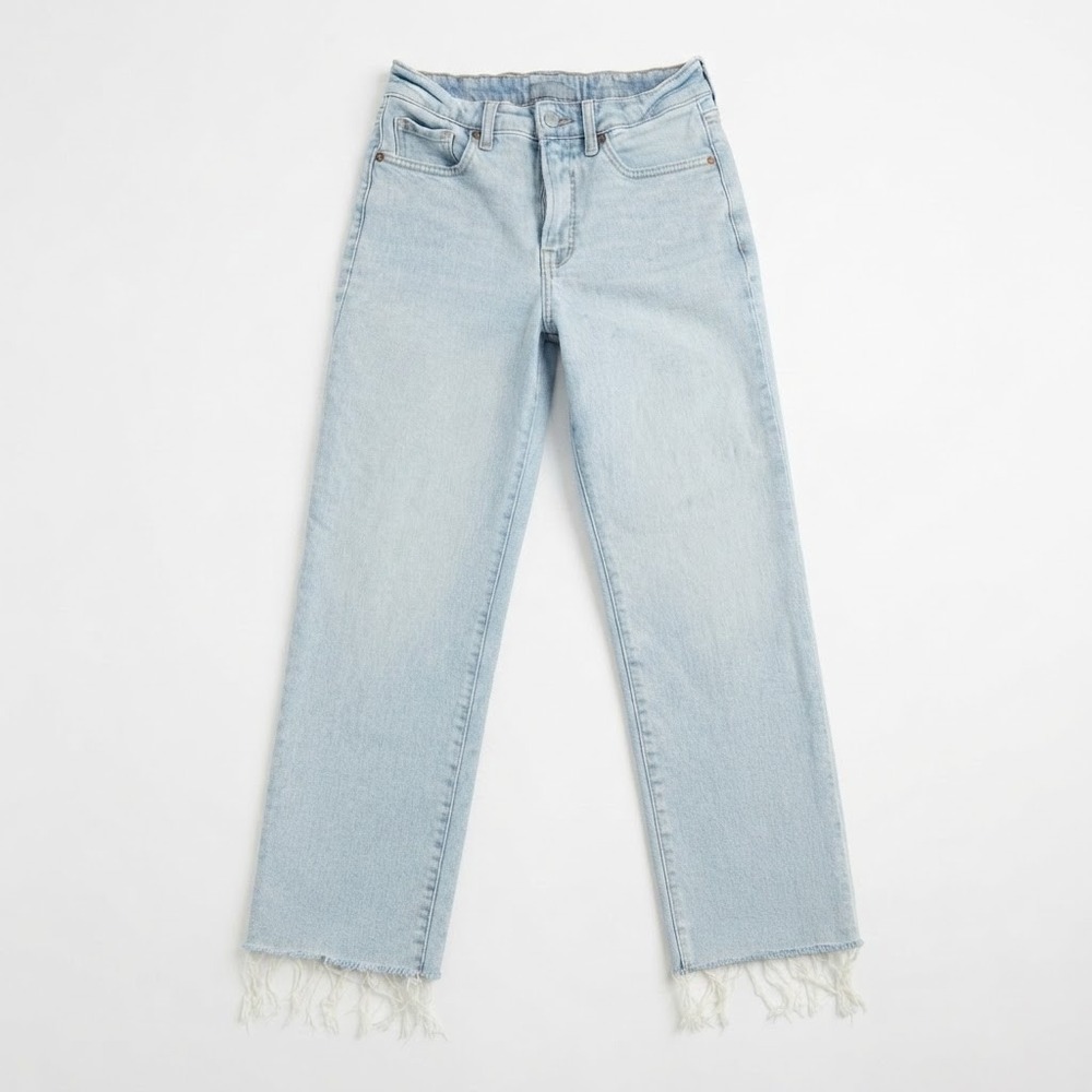 Old Navy High Rise OG Loose Jeans Womens Size 6 Petite Light Wash Raw Hem Frayed